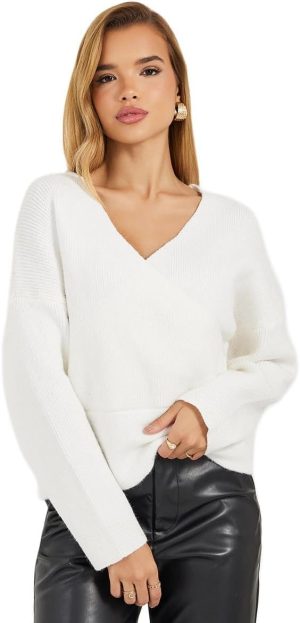 Styli Women V Neck Wrap Front Knit Top