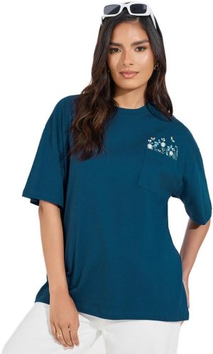 Styli Womene Cotton Jersey Embroidered Pocket Detail T-Shirt
