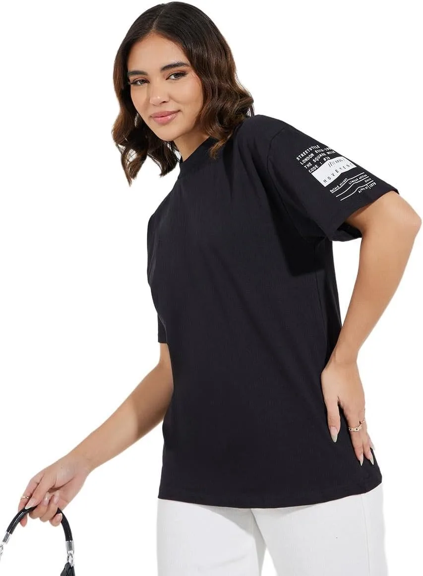 Styli Womene Cotton Jersey Regular Fit Printed T Shirt jpg