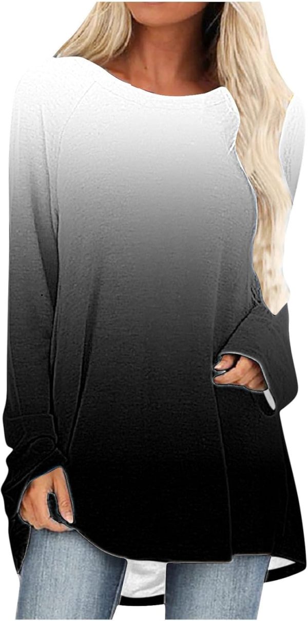 Tunic Tops for Women Loose Fit Dressy Crew Neck Blouses Tie Dye Print Fall Long Sleeve Shirts to Wear with Leggings