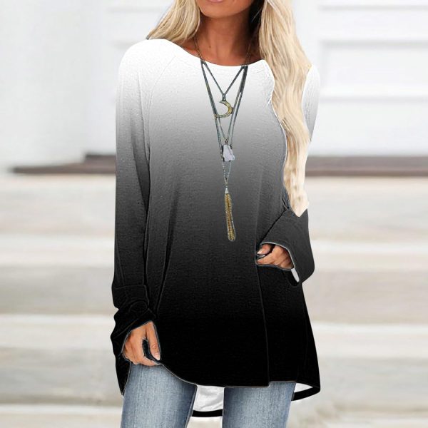 ⁦Tunic Tops for Women Loose Fit Dressy Crew Neck Blouses Tie Dye Print Fall Long Sleeve Shirts to Wear with Leggings⁩ - الصورة ⁦2⁩