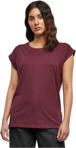 Urban Classics Womens Ladies Extended Shoulder Tee Basic T-Shirt with Capsleeves, Shortsleeve T-Shirt Top with Crew Neck (pack of 1)