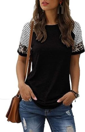 Women Summer Casual Shirts: Short Sleeve Striped tunic Tops - Womens Crew Neck Tee Tshirt Blouses