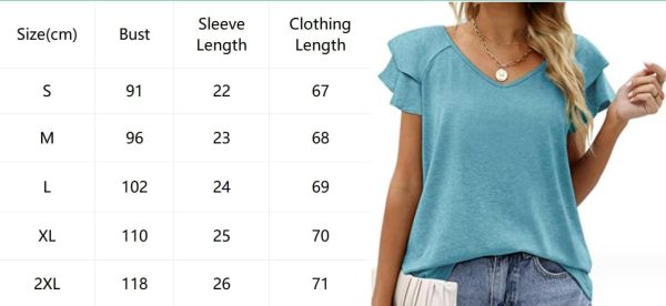 ⁦Womens Tops V Neck Ruffle Short Sleeve T Shirt Summer Dressy Casual Shirts Loose Comfy Blouses⁩ - الصورة ⁦2⁩