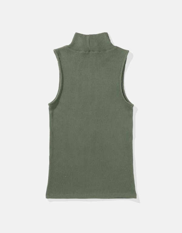 ⁦American Eagle Women's Ribbed Mock Neck Tank Top M Green⁩ - الصورة ⁦2⁩