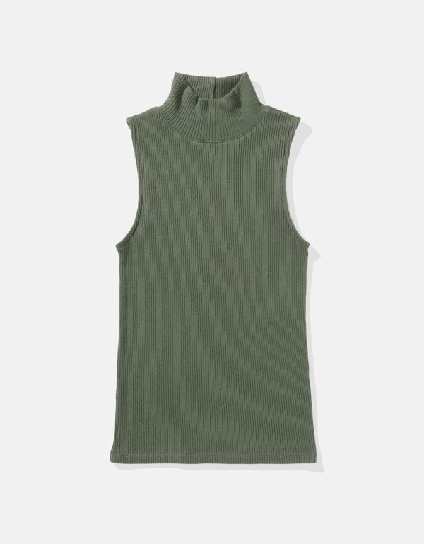 ⁦American Eagle Women's Ribbed Mock Neck Tank Top M Green⁩ - الصورة ⁦3⁩