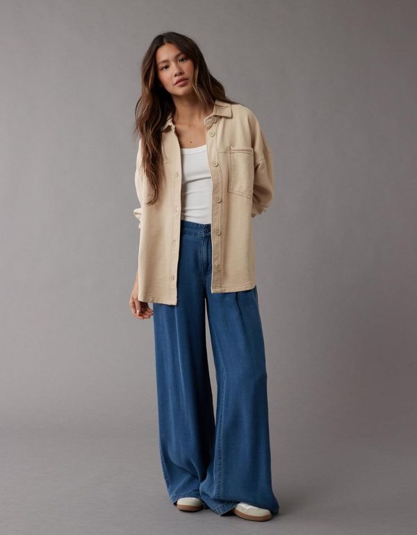 ⁦American Eagle Women 332049119_Amec209 Oversized Knit Button-Up Shirt⁩ - الصورة ⁦6⁩