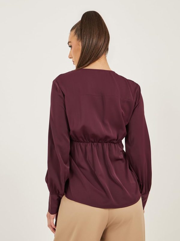 ⁦Styli Women's Balloon Sleeve Wrap Top With Tie-Up Waist Detail⁩ - الصورة ⁦6⁩
