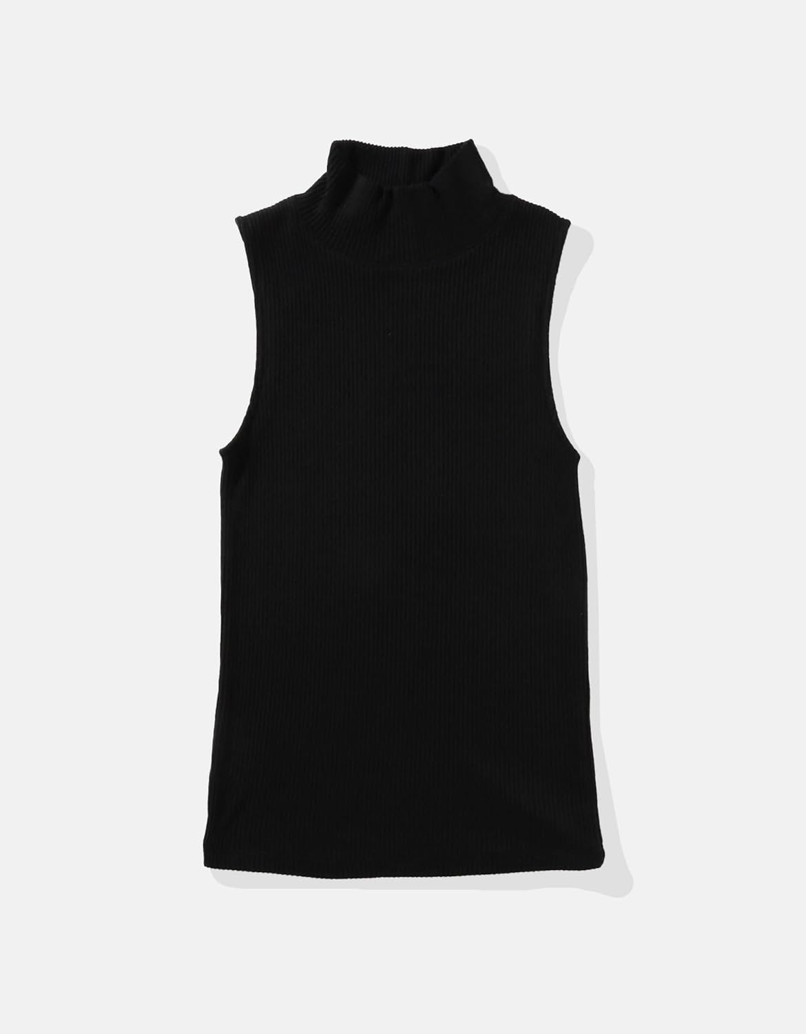 American Eagle Women's Ribbed Mock Neck Tank Top L Black 3 American Eagle Women's Ribbed Mock Neck Tank Top L Black - الصورة 3