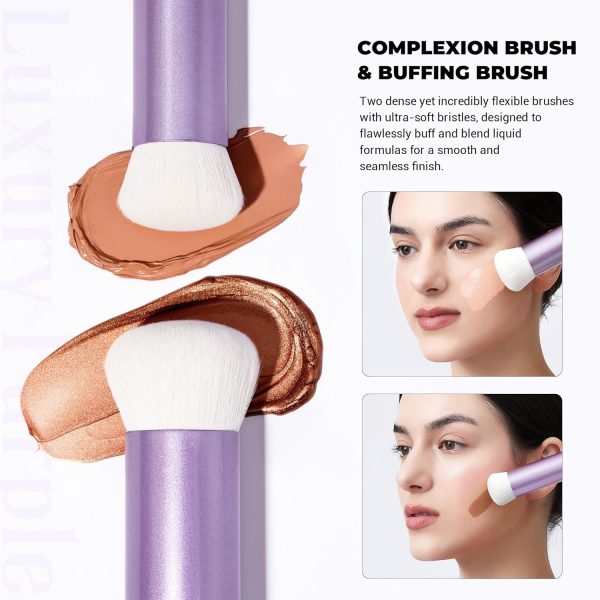 ⁦Jessup Makeup Brushes Set 4pcs Face Kabuki Brush for Foundation Contour Powder Blush Bronzer and Highlighter, Premium Synthetic Fiber Cruelty-Free, Luxury Purple T517⁩ - الصورة ⁦3⁩