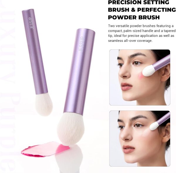 ⁦Jessup Makeup Brushes Set 4pcs Face Kabuki Brush for Foundation Contour Powder Blush Bronzer and Highlighter, Premium Synthetic Fiber Cruelty-Free, Luxury Purple T517⁩ - الصورة ⁦4⁩