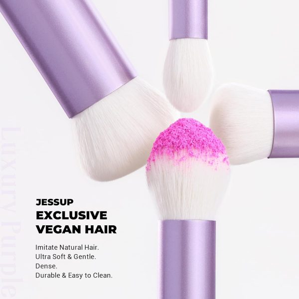 ⁦Jessup Makeup Brushes Set 4pcs Face Kabuki Brush for Foundation Contour Powder Blush Bronzer and Highlighter, Premium Synthetic Fiber Cruelty-Free, Luxury Purple T517⁩ - الصورة ⁦5⁩