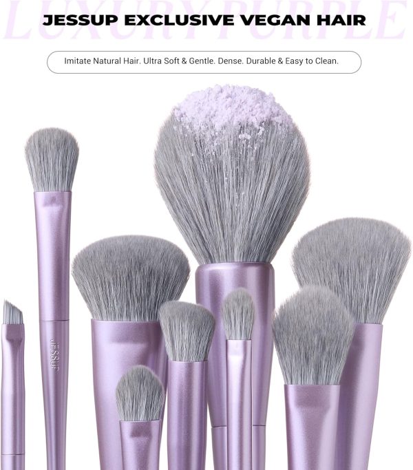 ⁦Jessup Makeup Brushes Set Professional 14pcs Vegan Make Up Brushes, Foundation Eyeshadow Concealer Contour Powder Blush Blending Eyeliner Brush, Premium Synthetic Fiber, Luxury Purple T512⁩ - الصورة ⁦5⁩