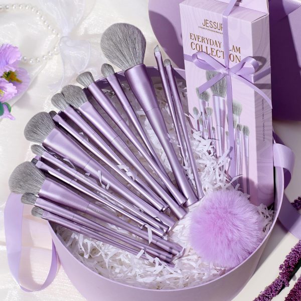 ⁦Jessup Makeup Brushes Set Professional 14pcs Vegan Make Up Brushes, Foundation Eyeshadow Concealer Contour Powder Blush Blending Eyeliner Brush, Premium Synthetic Fiber, Luxury Purple T512⁩ - الصورة ⁦6⁩