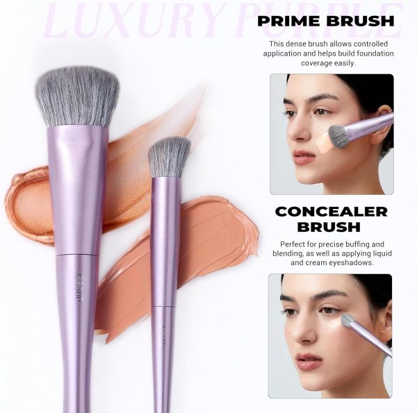 ⁦Jessup Makeup Brushes Face 5pcs, Premium Synthetic Make Up Brushes Set for Foundation Contour Blush Highlighter and Powder, Luxury Purple T514⁩ - الصورة ⁦3⁩