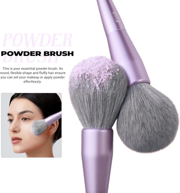 ⁦Jessup Makeup Brushes Face 5pcs, Premium Synthetic Make Up Brushes Set for Foundation Contour Blush Highlighter and Powder, Luxury Purple T514⁩ - الصورة ⁦5⁩