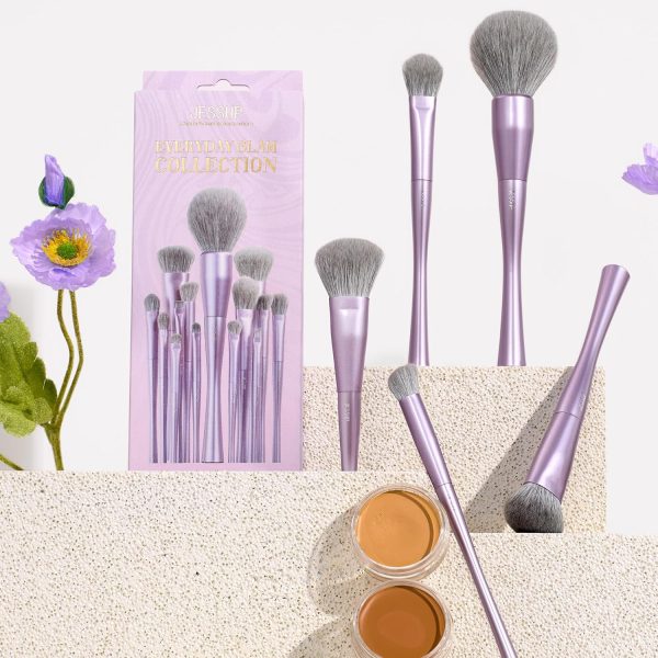 ⁦Jessup Makeup Brushes Face 5pcs, Premium Synthetic Make Up Brushes Set for Foundation Contour Blush Highlighter and Powder, Luxury Purple T514⁩ - الصورة ⁦7⁩