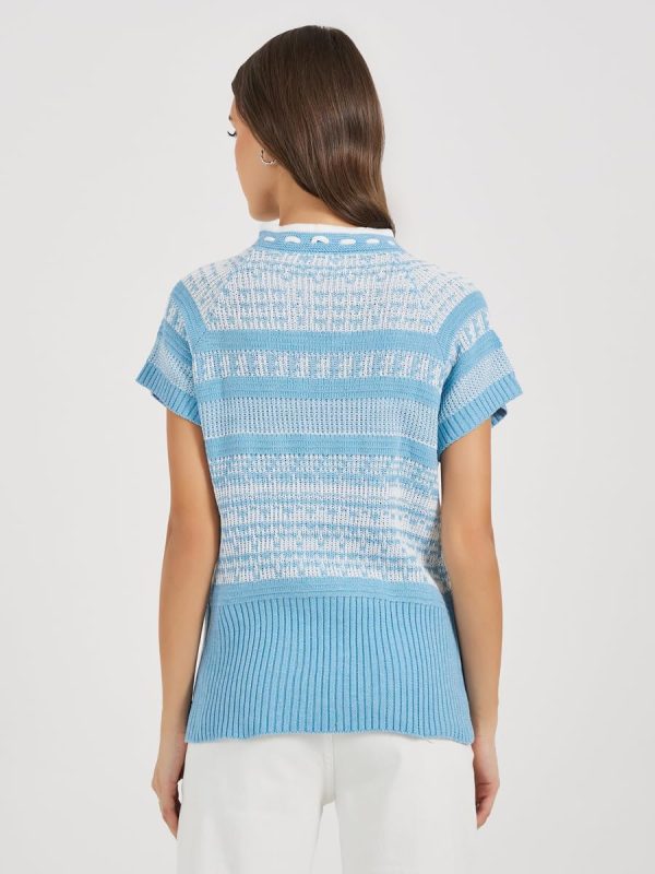 ⁦Styli Women Tie-Up Neck Patterned Knit Top⁩ - الصورة ⁦4⁩