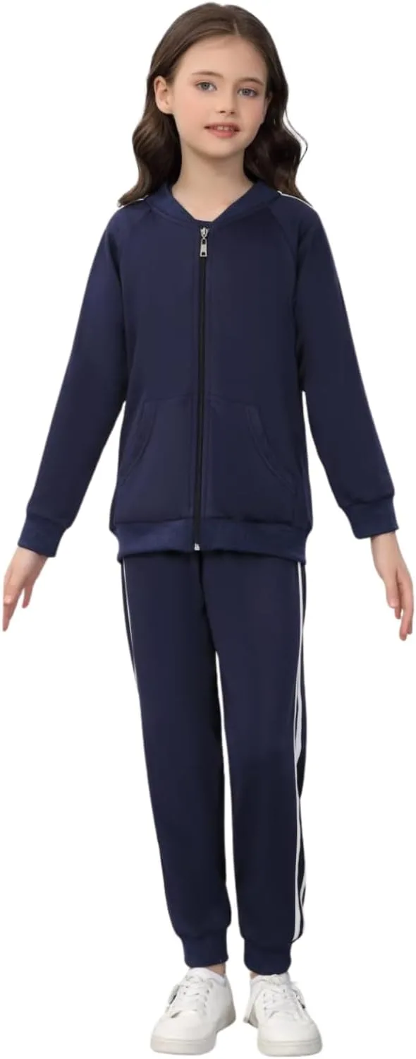 Girls 3 Piece Outfits Sweatsuit Zip Up Sweatshirt, T-shirt and Sweatpant,Sport Jogger Sets, material of high quality, primary school
