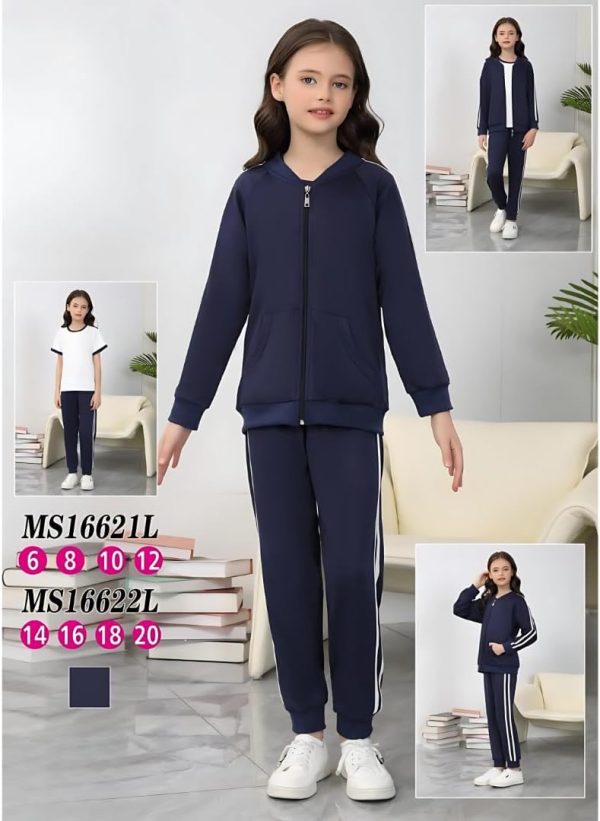 ⁦Girls 3 Piece Outfits Sweatsuit Zip Up Sweatshirt, T-shirt and Sweatpant,Sport Jogger Sets, material of high quality, primary school⁩ - الصورة ⁦2⁩