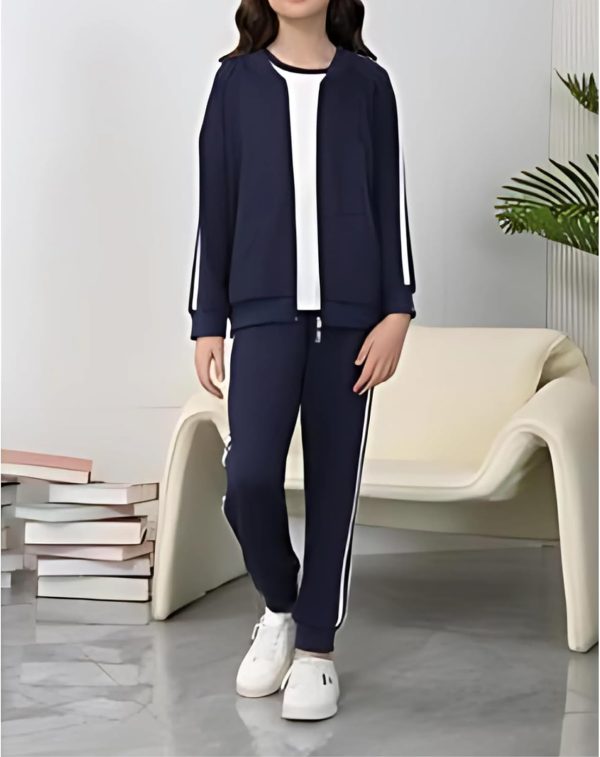 ⁦Girls 3 Piece Outfits Sweatsuit Zip Up Sweatshirt, T-shirt and Sweatpant,Sport Jogger Sets, material of high quality, primary school⁩ - الصورة ⁦4⁩