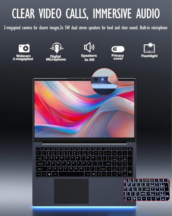 ⁦17.3 Inch Laptop computers,12th Generation Processor N95 4C 4T(3.4Ghz),16GB DDR4 RAM 512GB SSD,1080P Display,10000mAh Large battery,Type-C(Data), WiFi5,BT,RJ45,Dual stereo speakers, backlit keyboard.⁩ - الصورة ⁦6⁩