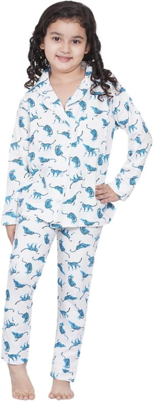 Lauren Smith Girl's Pajama Set Long Sleeve Buttoned Top with pants 2 Piece Printed Sleepwear Cotton Girls Soft Pjs Lounge Set Kids nightwear sets
