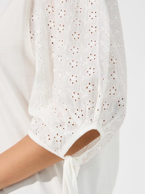 ⁦Styli Women Broderie Volume Sleeves Top With Tie Cuff Detail⁩ - الصورة ⁦3⁩