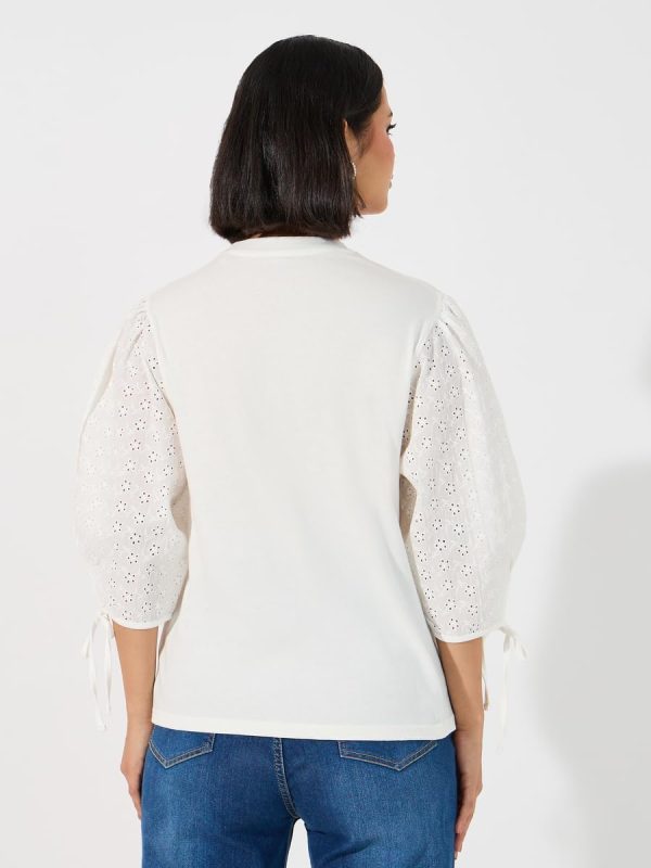 ⁦Styli Women Broderie Volume Sleeves Top With Tie Cuff Detail⁩ - الصورة ⁦4⁩