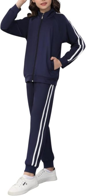 Girls 3 Piece Outfits Sweatsuit Zip Up Sweatshirt, T-shirt and Sweatpant,Tracksuit Athletic Jogger Sets, material of high quality