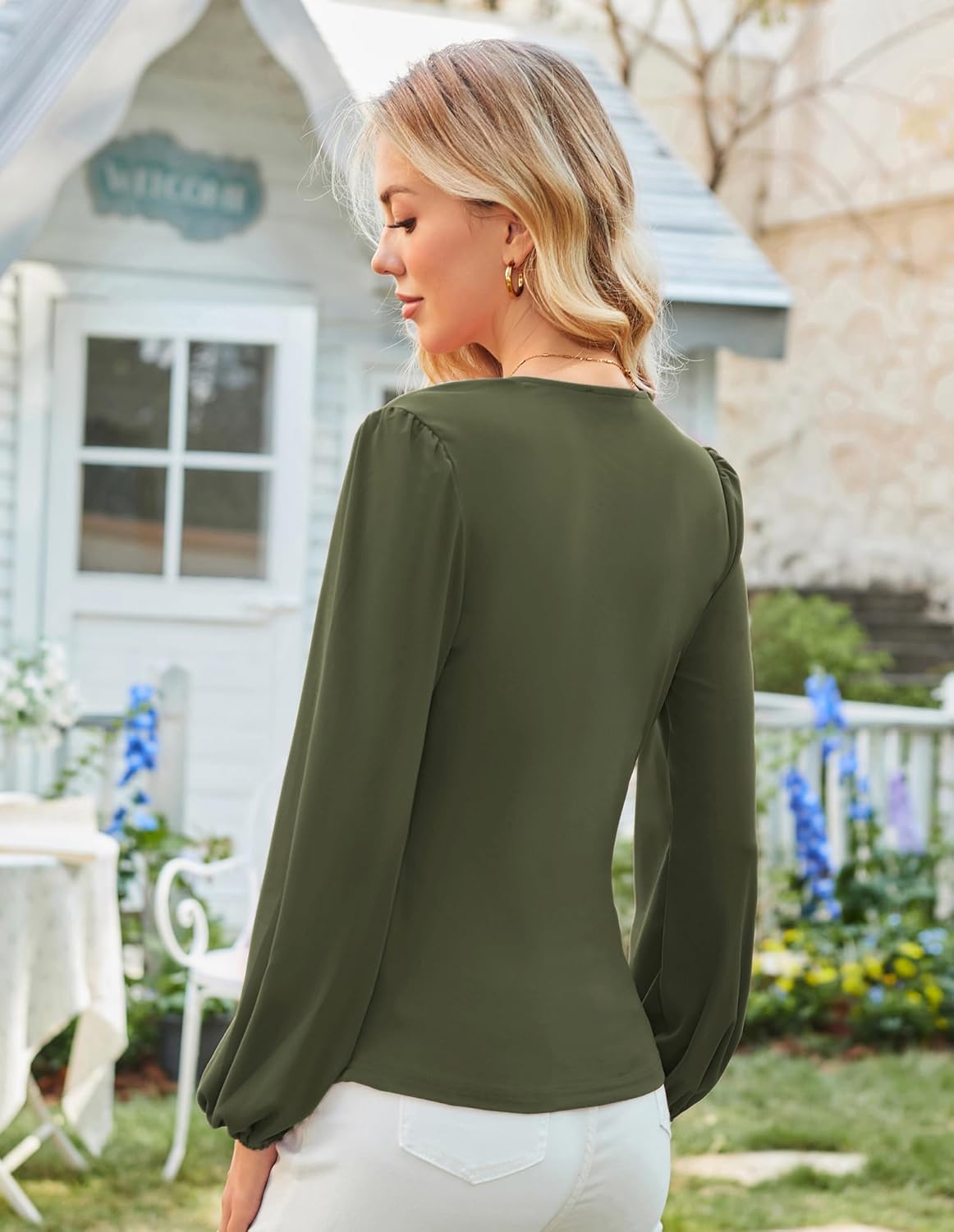 GRACE KARIN 2025 Womens Tops Summer Wrap Blouse V Neck Ruffle Sleeve Dressy Casual Top Ruched Trendy Clothes 4 GRACE KARIN 2025 Womens Tops Summer Wrap Blouse V Neck Ruffle Sleeve Dressy Casual Top Ruched Trendy Clothes - الصورة 4