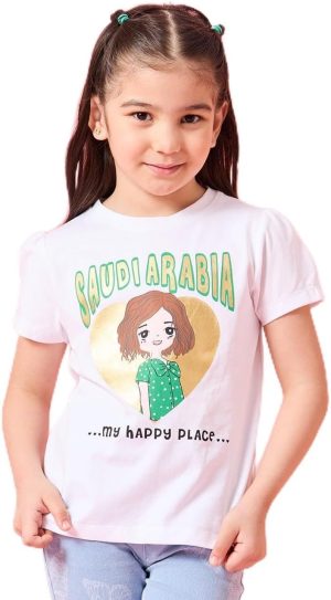 REDTAG Girls My Happy Place Saudi Arabia Placement Print T-Shirt