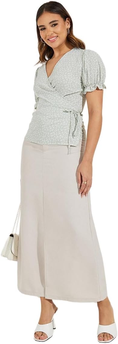 STYLI Women All Over Print Wrap Top with Puff Sleeves 2 STYLI Women All Over Print Wrap Top with Puff Sleeves - الصورة 2