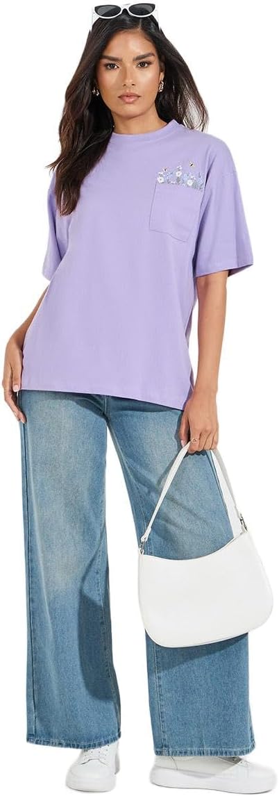 Styli Womene Cotton Jersey Embroidered Pocket Detail T-Shirt 2 Styli Womene Cotton Jersey Embroidered Pocket Detail T-Shirt - الصورة 2