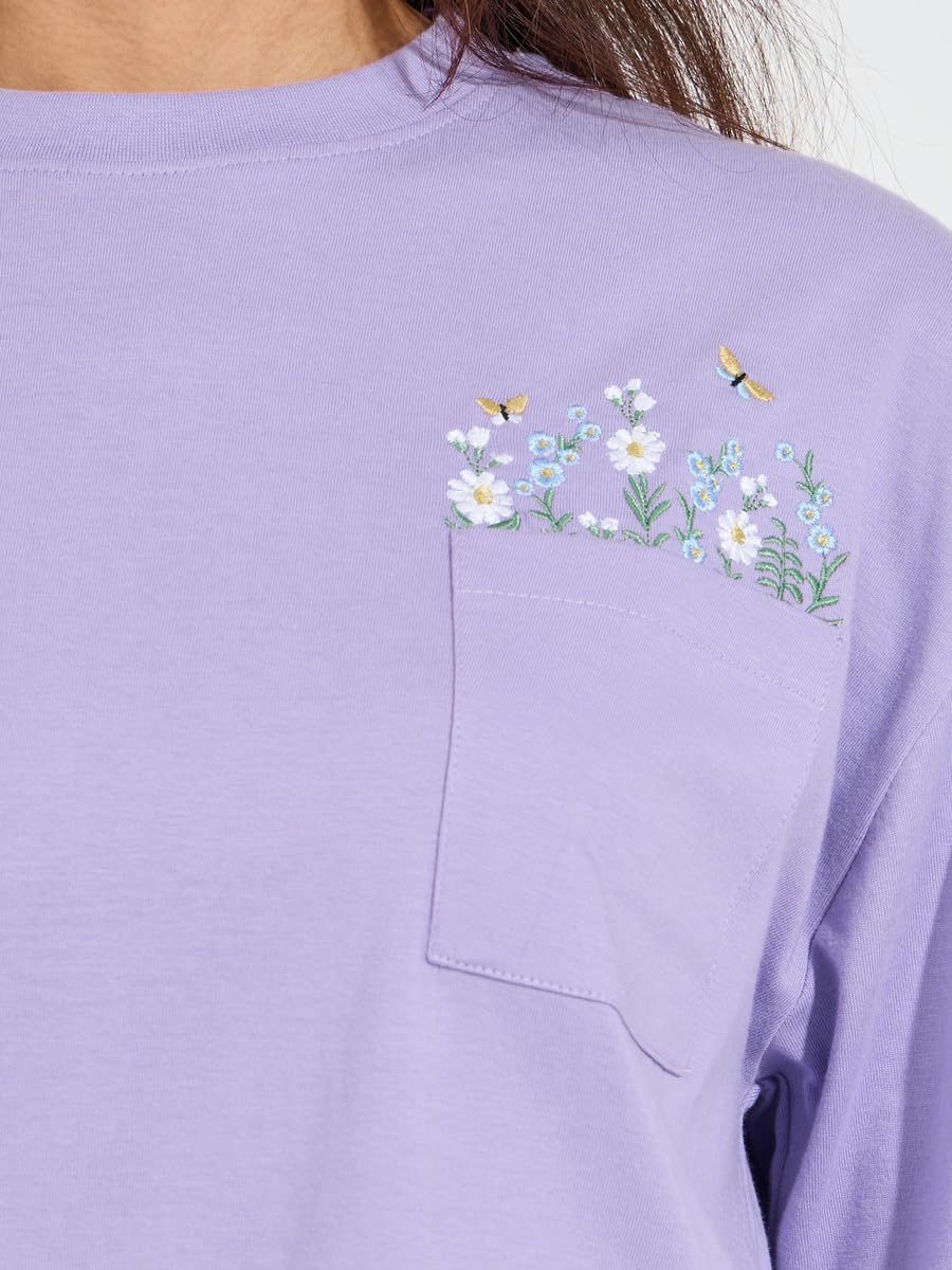 Styli Womene Cotton Jersey Embroidered Pocket Detail T-Shirt 4 Styli Womene Cotton Jersey Embroidered Pocket Detail T-Shirt - الصورة 4