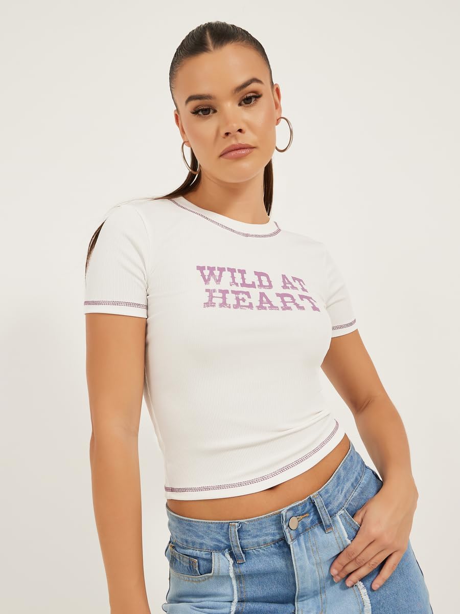 Styli Women's Slogan Print Contrast Stitch Fitted T-Shirt 2 Styli Women's Slogan Print Contrast Stitch Fitted T-Shirt - الصورة 2