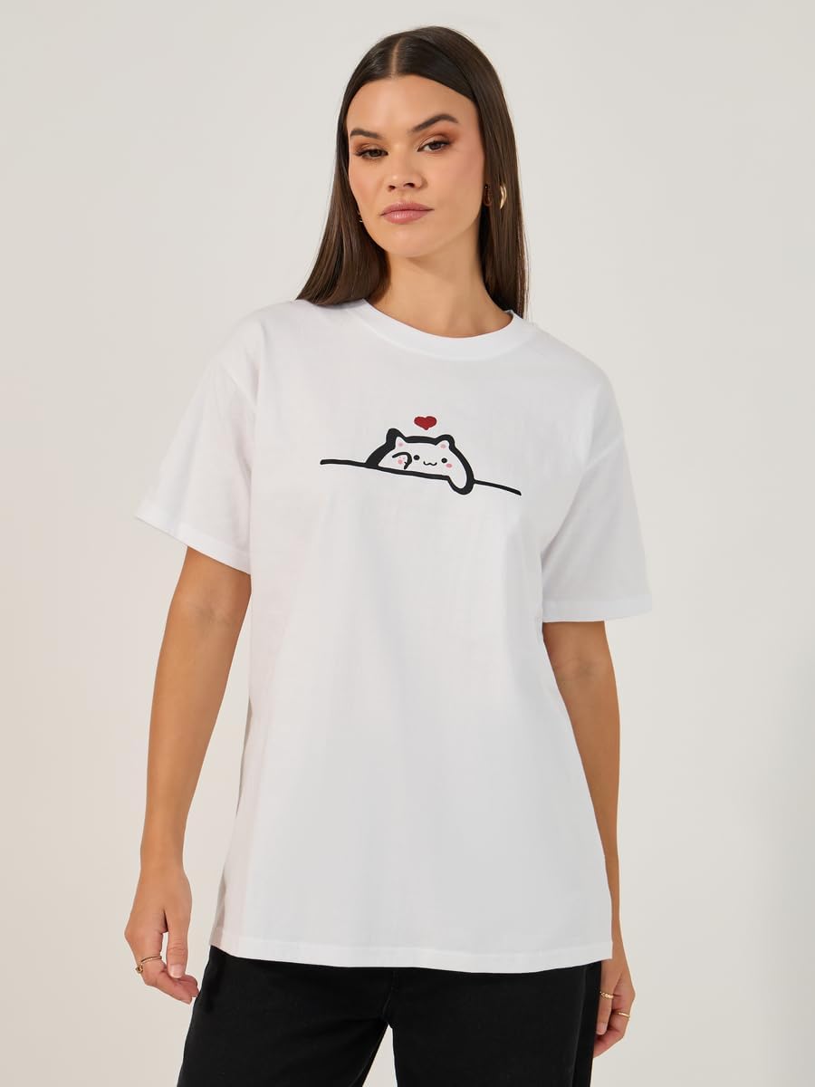 Styli Women's Oversized Short Sleeve Cat Graphic Round Neck T-Shirt 3 Styli Women's Oversized Short Sleeve Cat Graphic Round Neck T-Shirt - الصورة 3