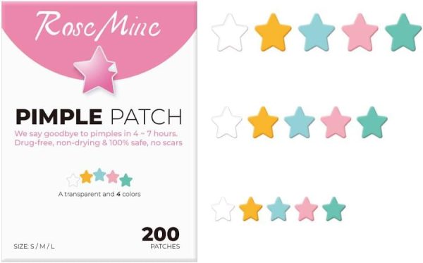 Paporich 200Pcs Acne Pimple Plasters Stars Pimple Patches, Pimple Patch, Colourful Pimple Patch, Face Care Salicylic Acid Pimple Patches Suitable for Day and Night