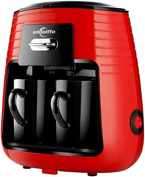 Edoolffe MD-235 Mini Drip Coffee Machine Tea Maker 250ml 450W with 2 Black Ceramic Cups