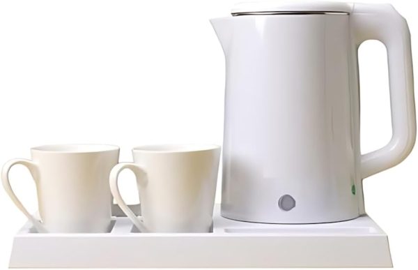 ⁦Electric Kettle, 1.8L Capacity, 1500W Fast Boil, Auto Shut-Off, White | غلاية ماء صغيرة 1500 واط مع صينية وكوبين | غلاية شاي كهربائية | غلاية مياه⁩ - الصورة ⁦2⁩