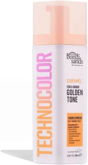 Bondi Sands Technocolor 1-Hour Express Caramel Self-Tanning Foam Easy Application, Streak Free Fake Tan - Fast-Acting Body Tan for Natural-Looking Glow (200ml)