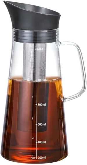 AZONY Cold Brew Coffee Maker, 1200ml Iced Coffee Maker with Removable 304 Stainless Steel Fine Mesh Infuser, Cold Brew Coffee Maker, Iced Tea, Cold Tea, Water