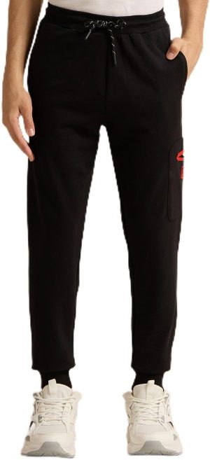 REDTAG Senior Boys Black Printed Active Pants