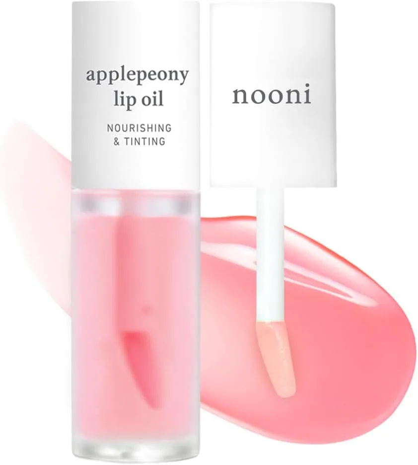 NOONI Korean Vegan Appleseed Lip Oil - Applepeony | Long-Lasting, Moisturizing, Plumping, Revitalizing for Dry Lips, Waterproof, No Peel Off, Hydrating, Nourishing Crystal Clear, 0.12 FL Oz