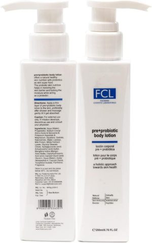 FCL Pre+Probiotic Body Lotion for Healthy Skin Nutrition with Probiotics | Lotion for Dry Skin, Itchy Skin & Sensitive Skin | Non Comedogenic, Paraben Free Lotion - 6.76 Fl Oz
