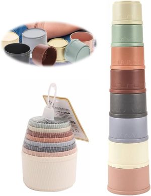 Azonee 8 Pcs Stacking Cups for Rabbits, Colorful Bunny Toys for Rabbits and Small Animals, Nesting Rabbit Toys of Different Sizes, for Hiding Food and Playing, Random Colour