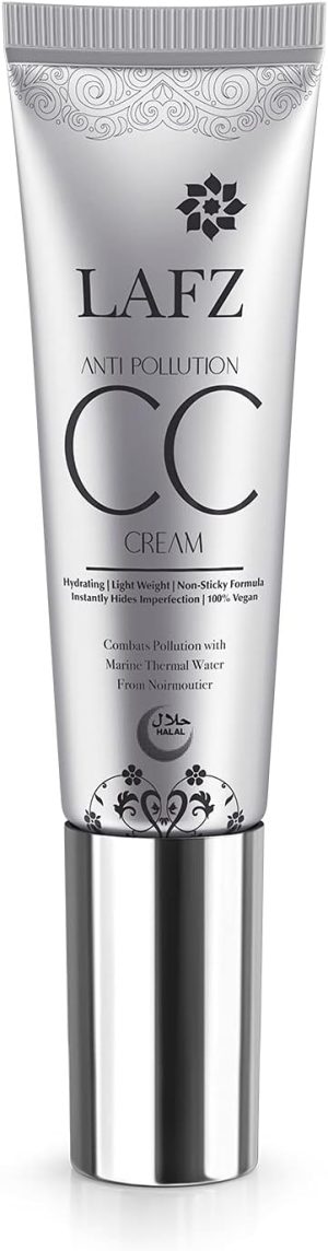 LAFZ Halal Golden Beige Anti-pollution Cc Cream, Non-sticky Formula for Long-lasting Radiant Finish, Marine Thermal Water From Noirmoutier, France Made in Italy