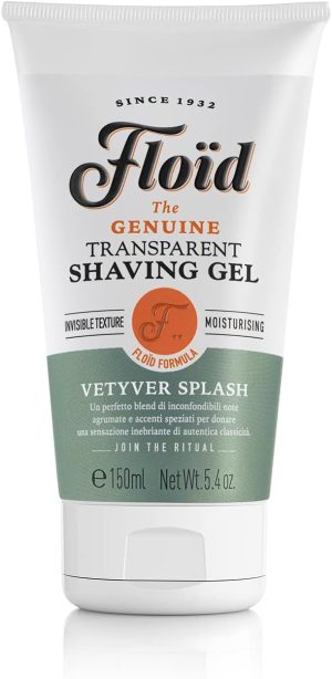 Floid Floïd Vetyver Splash Shaving Gel (150 ml), Shaving Gel with Glycerin to Protect and Hydrate the Skin, Transparent Gel for a Smooth Shave with Invigorating Fragrance