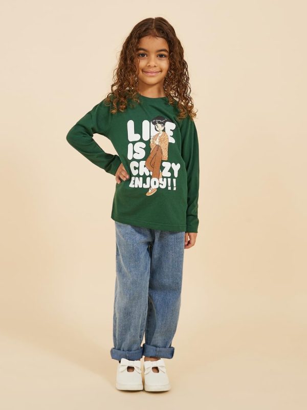 ⁦Styli Girls Graphic Print Round Neck T-Shirt⁩ - الصورة ⁦3⁩