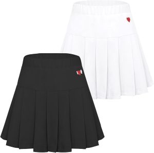 SEAUR Girls 2 Packs Sport Skirt Elastic Waist Tennis Skort Kids Pleated Skater Short Skirt School Uniform Cotton Skirt with Built-in Shorts for 3-11 Years